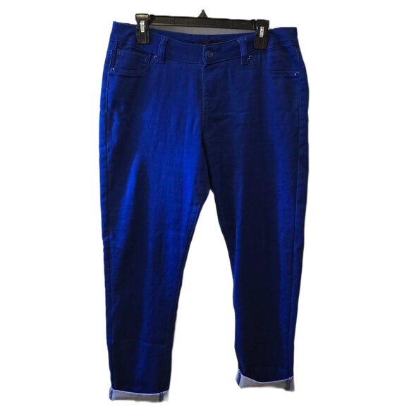 Bianca Nygard Bright Blue Boot Cut Jeggings Cuffed Denim Casual Stretch Sz L 34" - Picture 1 of 9